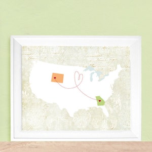USA Map Gift, Friend Gift, Vintage Style Map, Customized Map, Wedding Guest Book Alternative Map