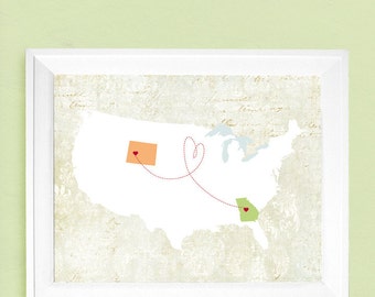 USA Map Gift, Friend Gift, Vintage Style Map, Customized Map, Wedding Guest Book Alternative Map