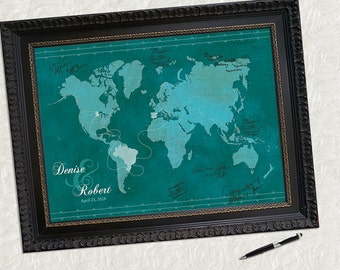 Teal Wedding, Turquoise Wedding, Wedding Guestbook, Wedding Guestbook Alternative, Custom World Map