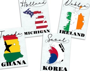 Country Flag Map Table Cards, Travel Wedding Decor, Custom Flag Table Cards