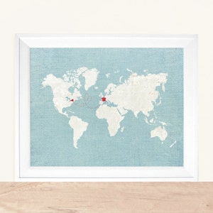 World Map, Love Map, Custom Map, Personalized Gift, Travel Map, Travel Gift, Anniversary Gift, hereandthereshop image 1