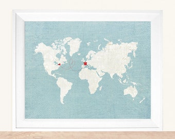 World Map, Love Map, Custom Map, Personalized Gift, Travel Map, Travel Gift, Anniversary Gift, hereandthereshop