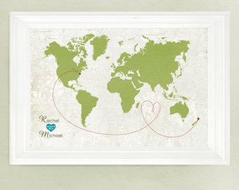 Custom Wedding Map, Map Wedding Gift, Guest Book Alternative World Map, Vintage Style Map, hereandthereshop