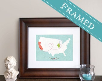 Custom Map Gift, Personalized Gift,  5x7 or 8x10 FRAMED Espresso Wood  Custom Designed Map