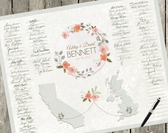 Boho Wedding, Guest Sign, Guest Book Alternative, Wedding Guest Book Alternative Map, Floral Wedding, Wedding Poster