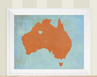 Customized State or Country Print - Australia Style - Sizes 5"x7" up to 42"x70"