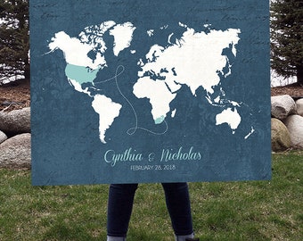 Guestbook, Wedding guest book, Navy Blue Wedding, Wedding Centerpiece, Custom Map, World Map, Hereandthereshop