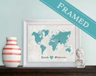 8x10 FRAMED White Custom Designed Map - 2 Frame Styles to choose from