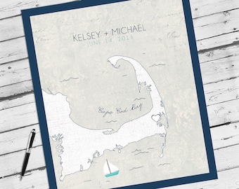 Cape Cod Wedding, Cape Cod Map,  Guest Book Alternative, Cape Cod Wedding Gift, Massachusetts Wedding, New England Wedding