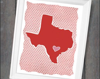 Customized State or Country Print -   Texas Style  - Sizes 5"x7" up to 42"x70"