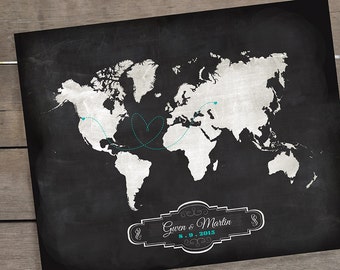 Chalkboard Style Map, Guestbook Sign, Wedding Guest Book Alternative Map, Wedding Gift, Wedding Centerpiece