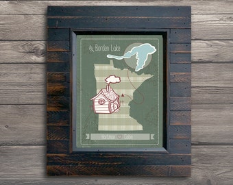 Cabin Art, Cabin Gift, Gift for Cabins, Family Gift, Cabin Lake Map, Customized Lake Map, Sizes: 5"x7" up to 24"x36"