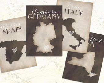 Old World Wedding, Table Numbers, Table Cards, Travel Wedding Decor, Old World Maps, Custom Table Numbers