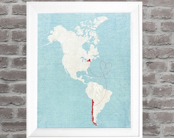 Western Hemisphere Map, Custom Map, World Map Gift, Love Map, North America, Hereandthereshop