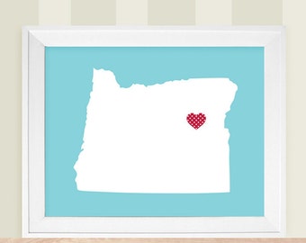 Art Print  Customized Silhouette  Any State or Country - Oregon Style - Sizes 5"x7" up to 42"x70"