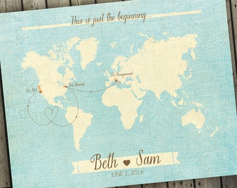 Antique World Map, Wedding Guest Book Alternative Map, Custom Map Gift, Custom World Map, Old World Map