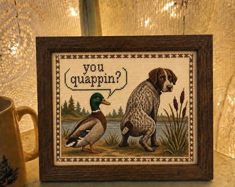 You Quappin Bird Dog & Duck Print | Funny  Hunting Decor | 5x7 Vintage Hunting Dog Wall Art | Duck Hunter Gift
