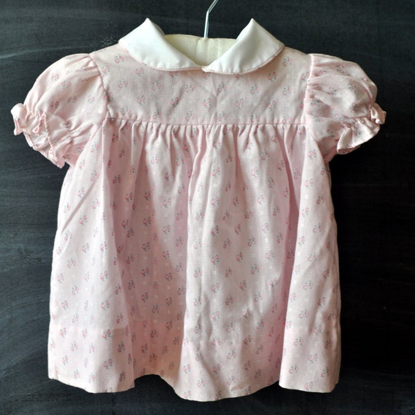 pale pink vintage baby dress, size 3-6 months, peter pan collar, rosettes, adorable