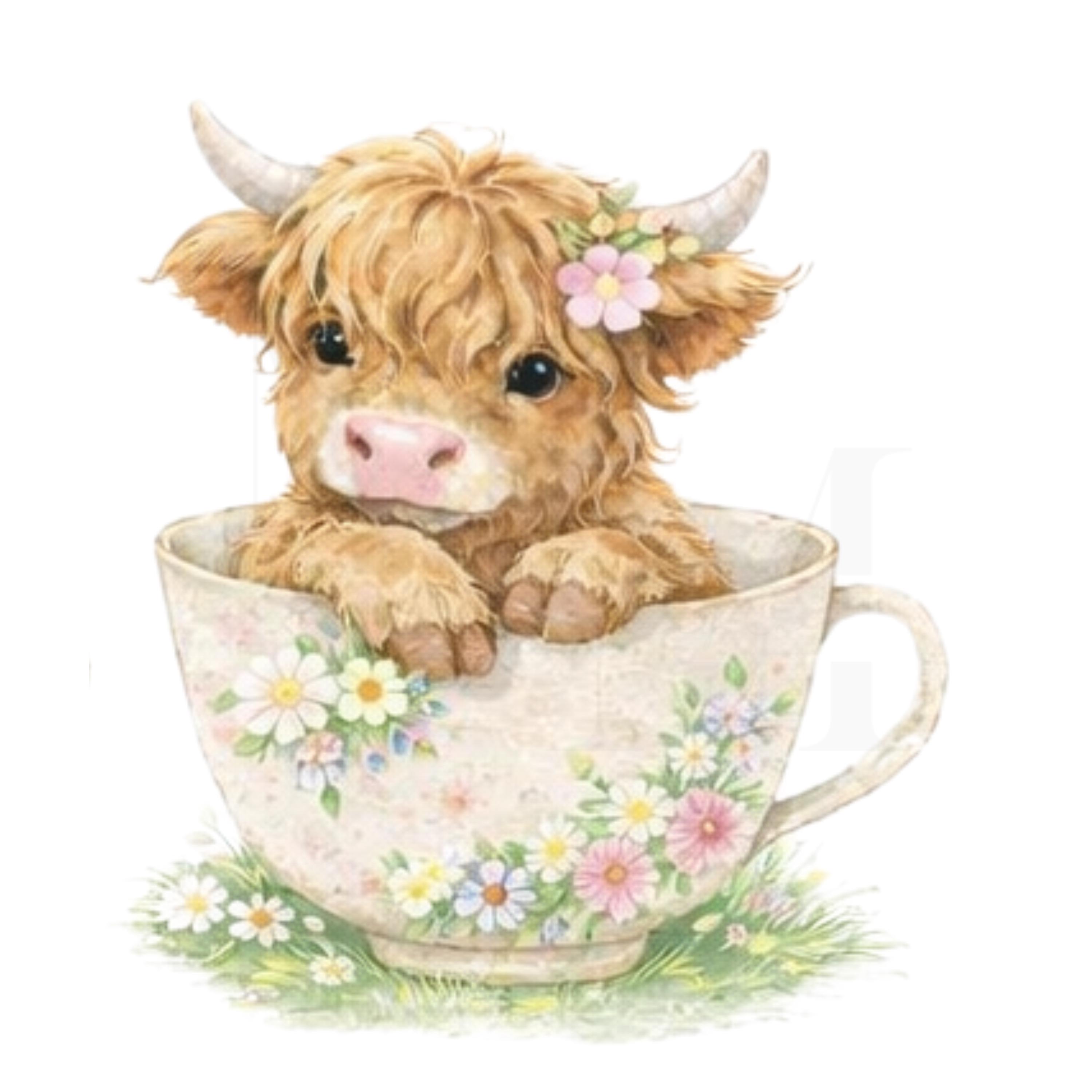 Floral Highland Cow PNG Bundle | Watercolor Cow Clipart | Cottagecore ...