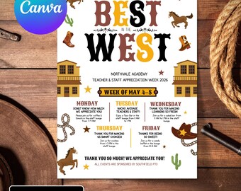 Western Lehrer Wertschätzung Flyer Canva Vorlage | Staff Week Reiseplan Bearbeitbar Druckbar