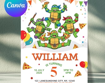 Ninja Turtles Geburtstagseinladung, bearbeitbare Cowabunga Party einladen (digitaler Download)