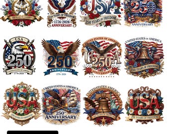 USA 250 Jahre Jubiläum PNG Bündel | Patriotische 1776-2026 Retro Flaggen Designs