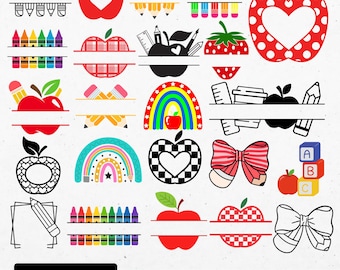 Lehrer-Split-Monogramm SVG PNG Bundle, Bleistift Name Rahmen, Zurück in der Schule (digitaler Download)