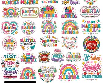 Maestra PNG Bundle, Spanischer Regenbogen Latein, Back To School, Lehrer Wertschätzung, digitaler Download