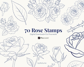 Zestaw 70 stempli Rose Procreate | Zestaw pędzli kwiatowych | Pobierz natychmiast