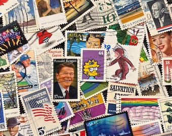 50 Vintage US Cancelled Postage Stamps + BONUS Vintage Postage Mailing – Multicolored Craft & Collecting Mix