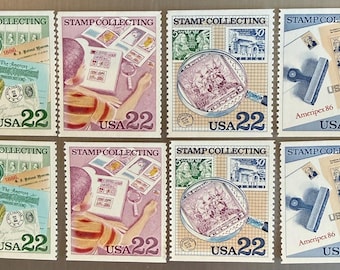 2 Sets 1986 Stamp Collecting 22 Cents U.S. Postage Stamps Scott #2198-2201 Unused for Collecting, Junk Journals & Crafts  – Free Shipping
