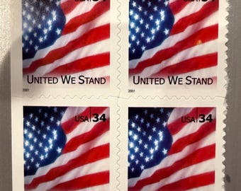 10 Vintage 2001 United We Stand 34 Cents U.S. Postage Stamps Scott #3549 Unused for Collecting, Junk Journals & Crafts  – Free Shipping