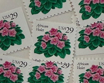 Set of 10 African Violet Postage Stamps | Scott #2486 | 29 Cent USPS Floral Stamp | 1993 Vintage Unused Stamps | Free Shipping