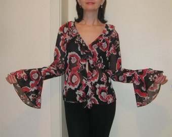 Vintage 90s semi sheer floral shirt, size M