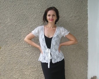 Vintage white LACE top vest, size S