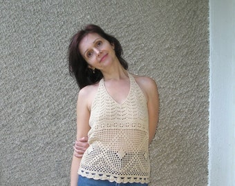 vintage Crochet Halter Top taille S-M