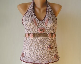 vintage Crochet Halter Top taille S-M