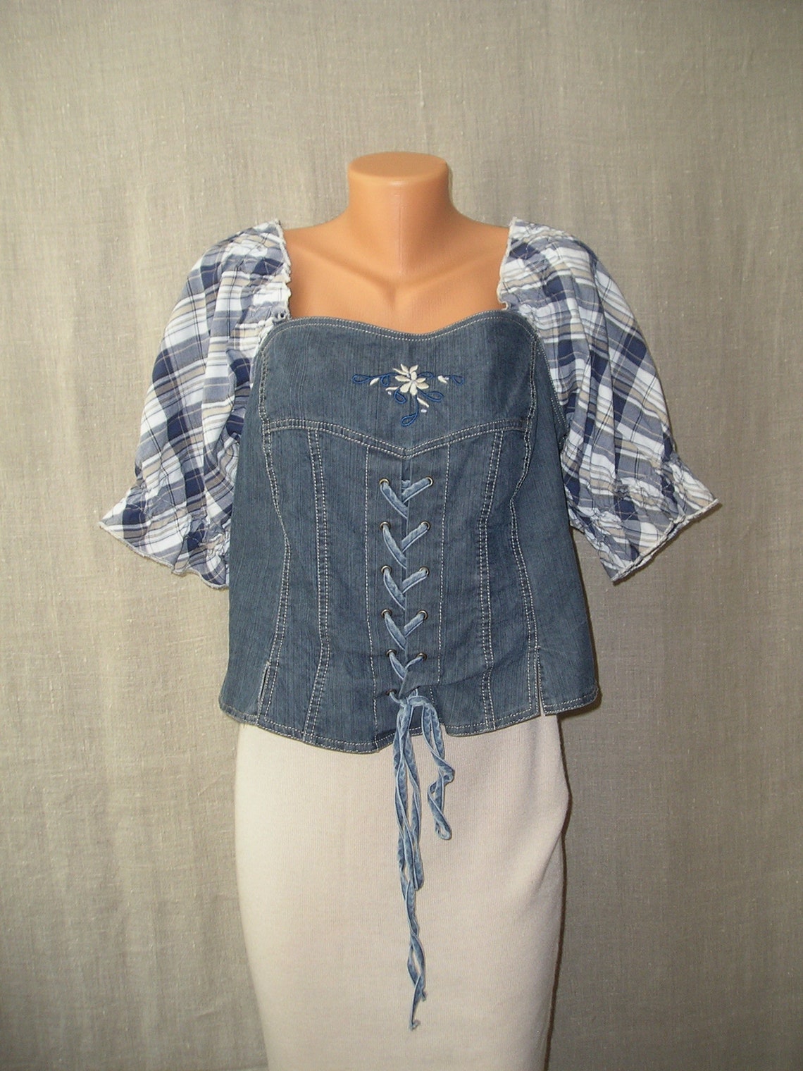 Vintage Blue Denim Corset Top LXL Etsy