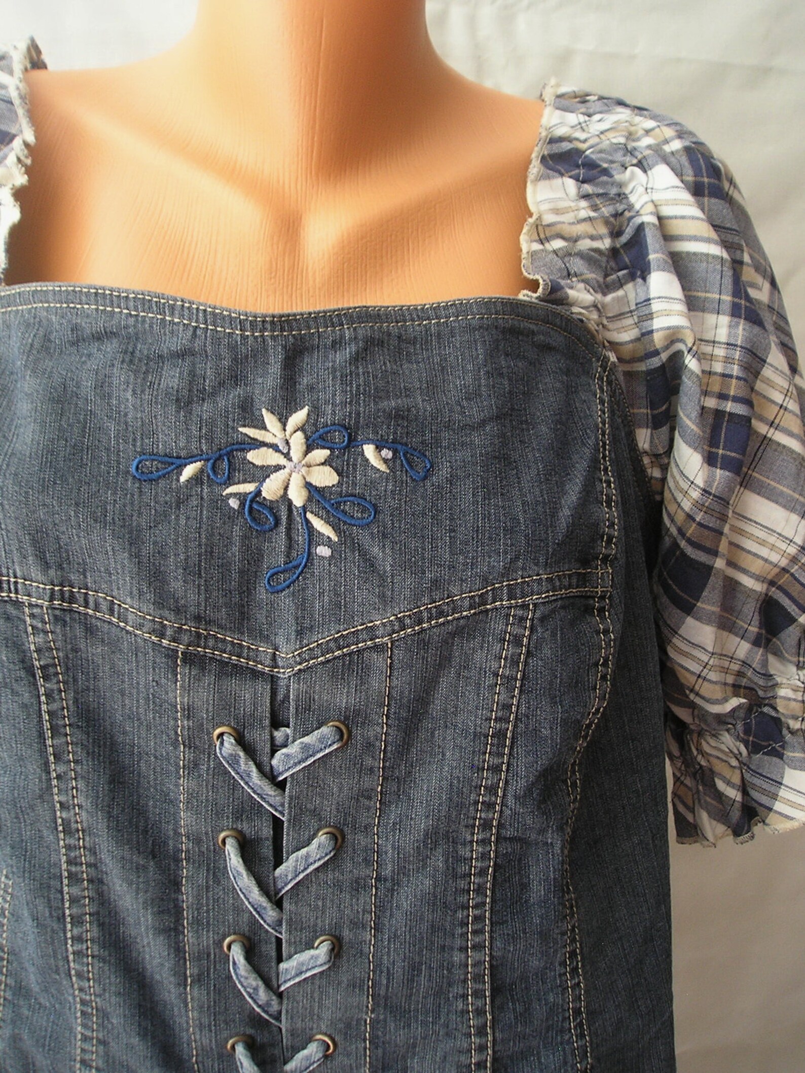 Vintage Blue Denim Corset Top LXL Etsy