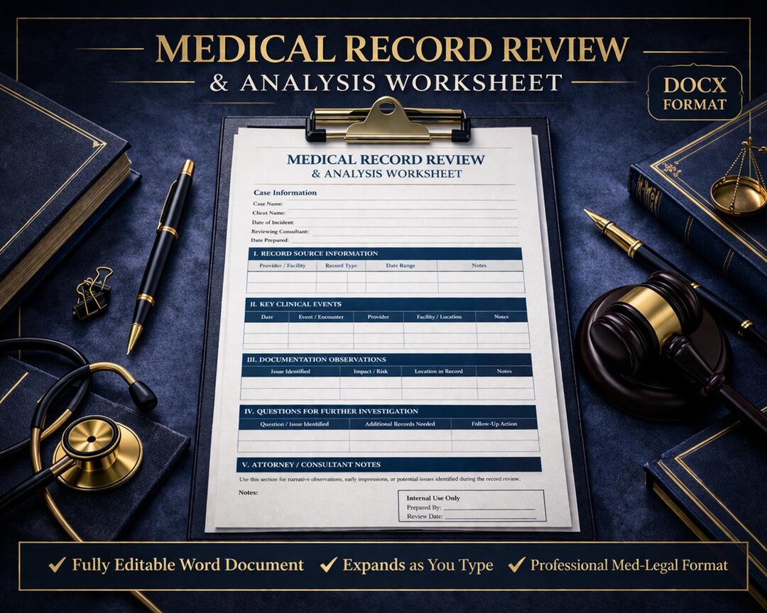 Medical Record Review & Analysis Worksheet | Editable Word Template ...