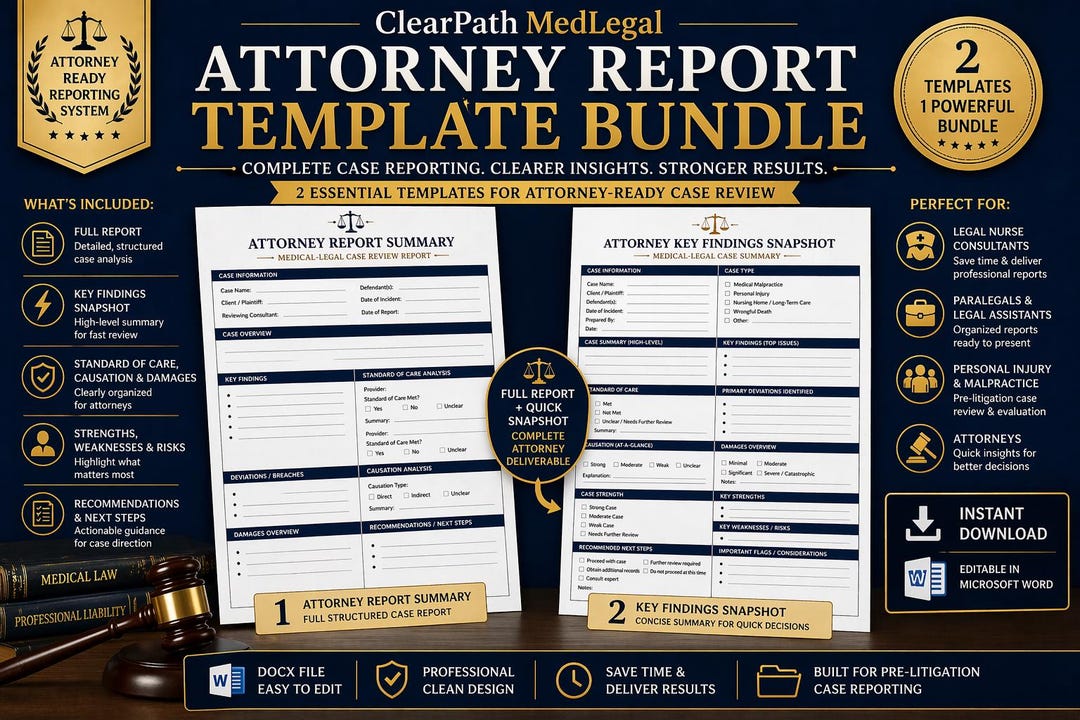 Court Report Example Layout Attorney Report Template Bundle | Medical Legal Case Summary + Key ...