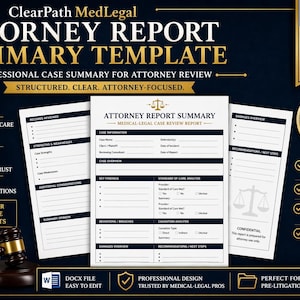 Vorlage für einen zusammenfassenden Bericht | Medizinischer Rechtlicher Fallbericht | Jurischer Nurse-Beraterbericht | Zusammenfassung des Rechtsfalls | Ausfüllbares DOCX
