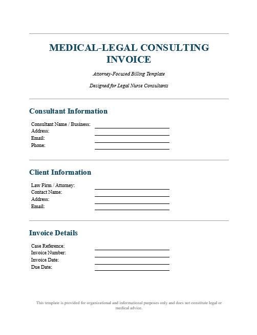 Medical Legal Invoice Template | Legal Nurse Consultant Billing ...