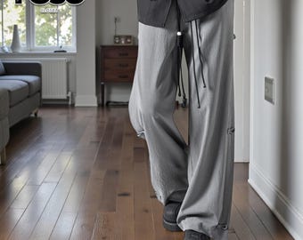 Loose Wide Pants | Side Toggle Detail Bottoms | Daily Wear | Minimal Streetwear Style