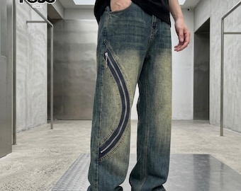 Side Zipper Jeans | Denim Straight Leg Pants | Daily Wear | Y2K Streetwear Style