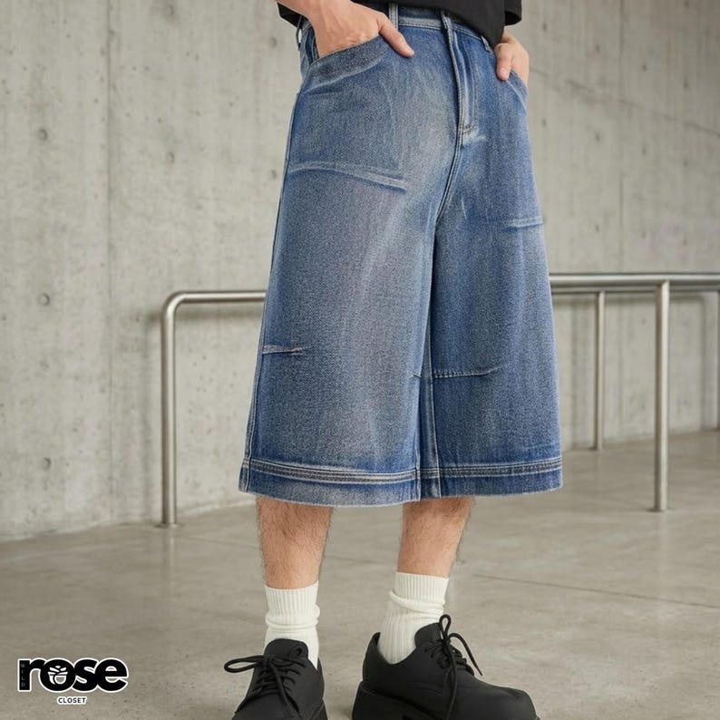 Denim Pleated Jorts | Pleated Wide Leg Cropped Jeans | Casual Wear | Street Style Trend

Medium blue denim jorts with pleated front detail and wide-leg knee-length fit, featuring a structured cropped streetwear style.