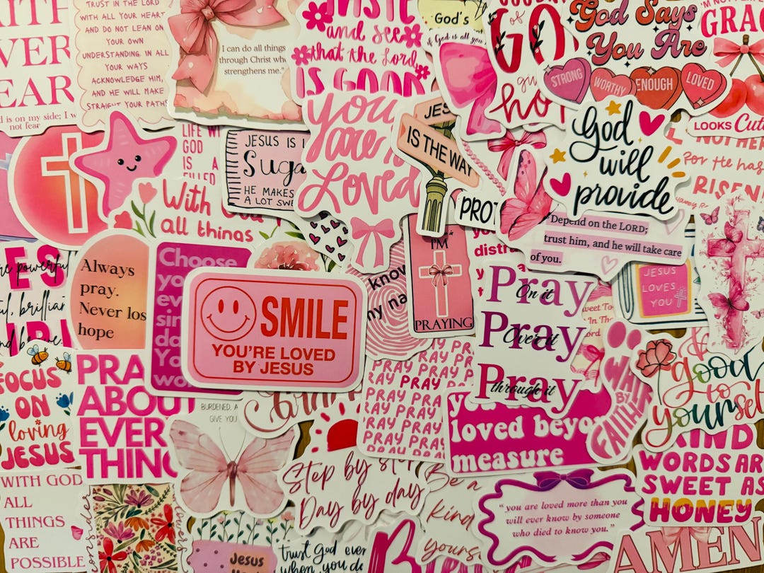 Pink God Sticker 50pcs Pink Christian Stickers Pack Jesus Loves You Bible Verse ...