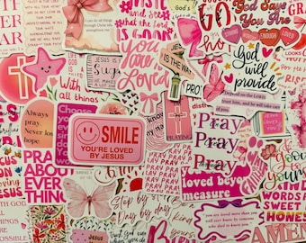 50Pcs Pink Christian Stickers Pack Jesus Loves You Bible Verse Waterproof Decals Laptop Phone Cup Guitar Kids Faith Gifts