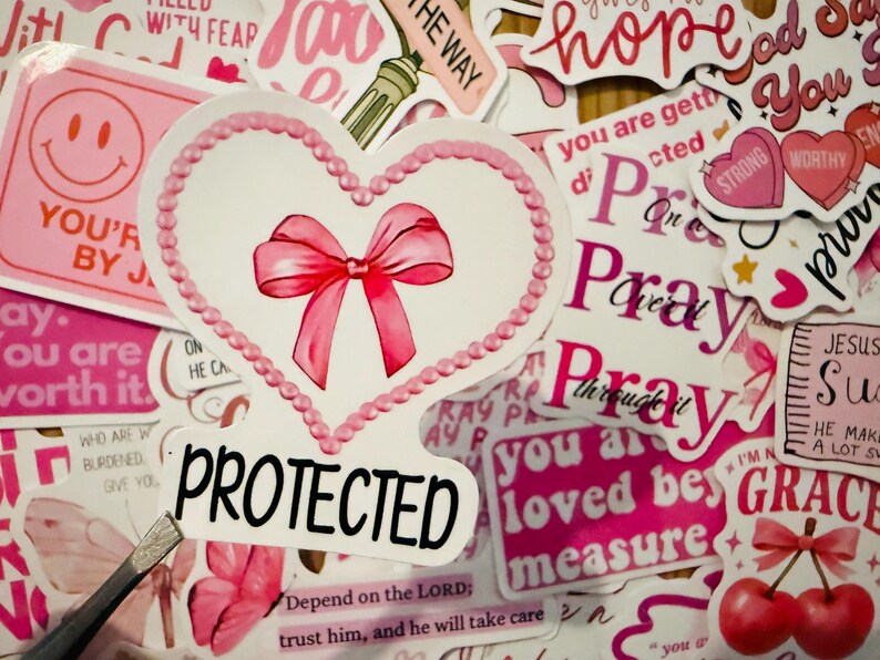 50pcs Pink Christian Stickers Pack Jesus Loves You Bible Verse ...
