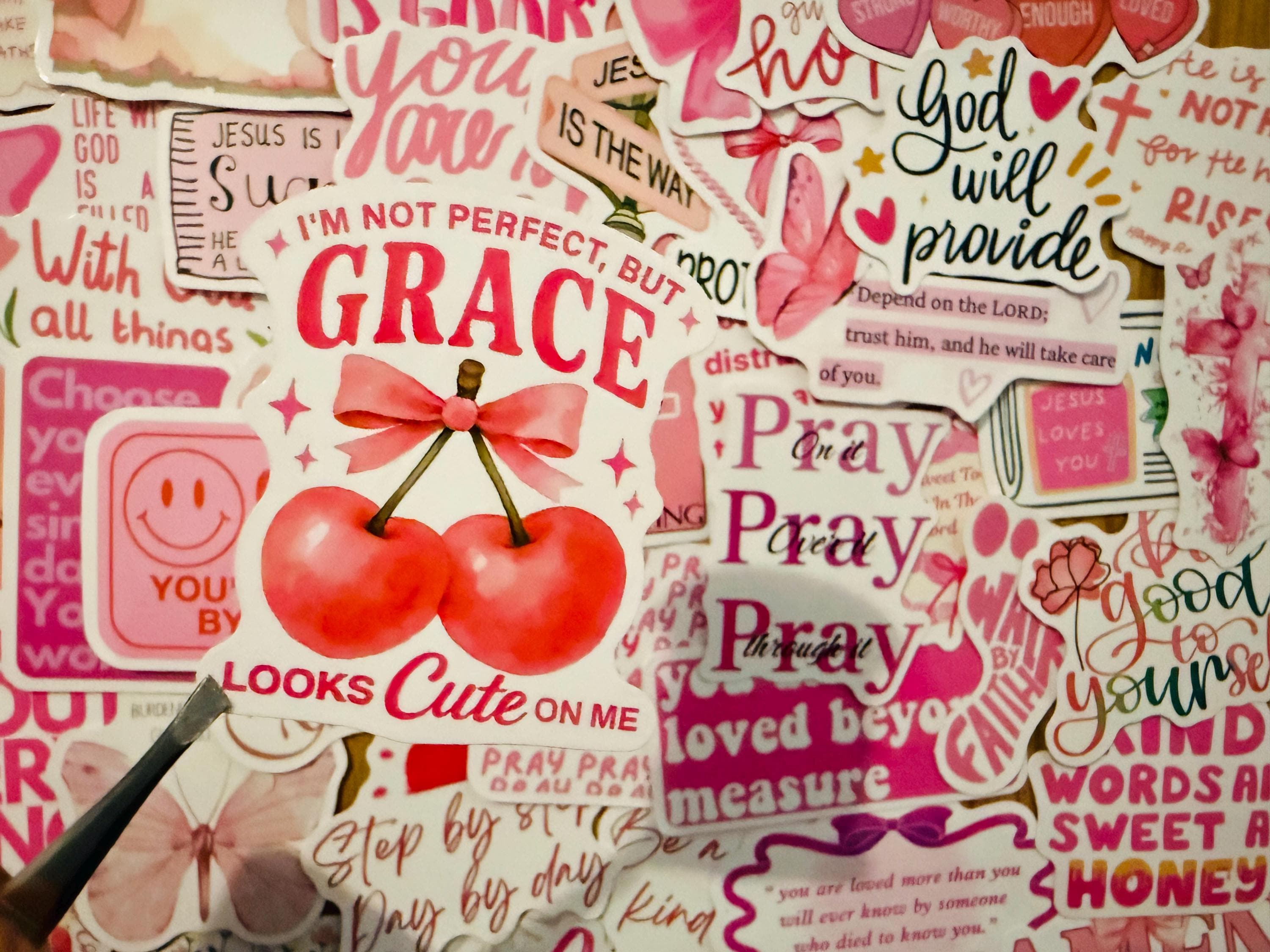 50pcs Pink Christian Stickers Pack Jesus Loves You Bible Verse ...